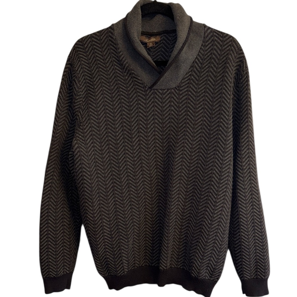 Tasso Elba sweater 100% cotton shawl collar long sleeves fitted waist Size XL